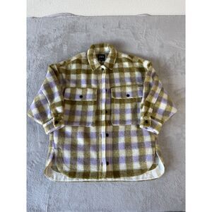 Zara Oversized Olive and Lavender Plaid Shacket Coat Size XS-S